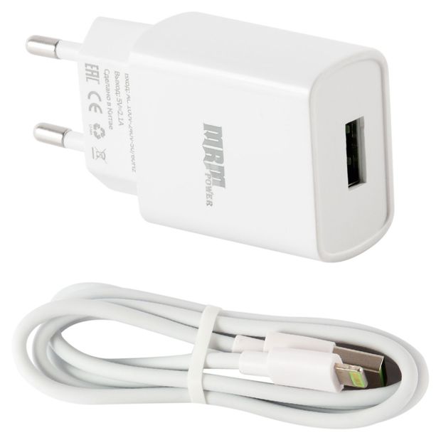 Сетевое зарядное устройство Red Line MRM GC-10 USB-A 21A кабель USB-A - Lightning 1 м белый 700₽