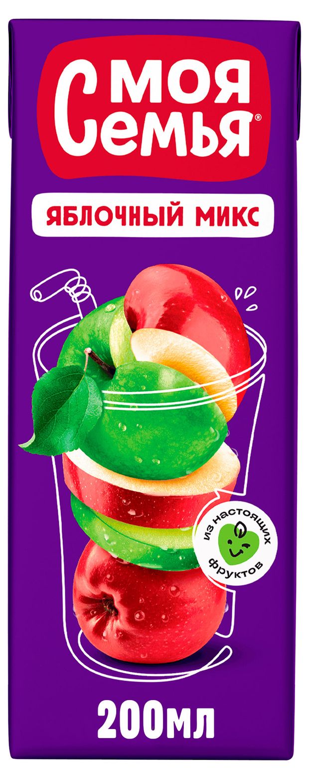 Напиток сокосодержащий Моя семья из яблок 200 мл 27₽