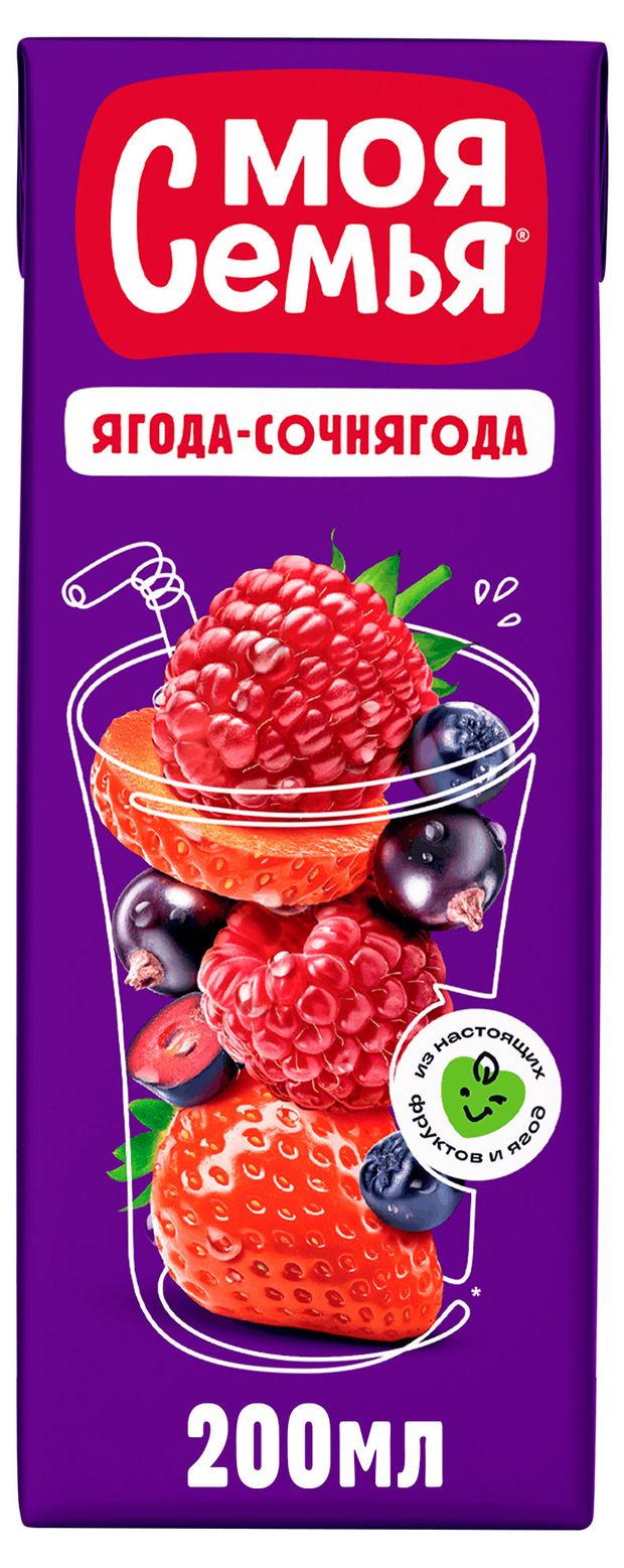 Напиток сокосодержащий Моя семья Фруктово-ягодный 200 мл 27₽