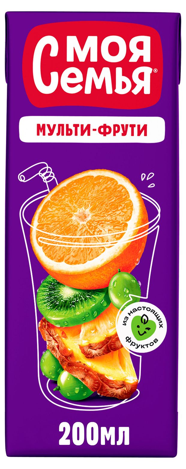 Напиток сокосодержащий Моя семья Мультифрукт, 200 мл