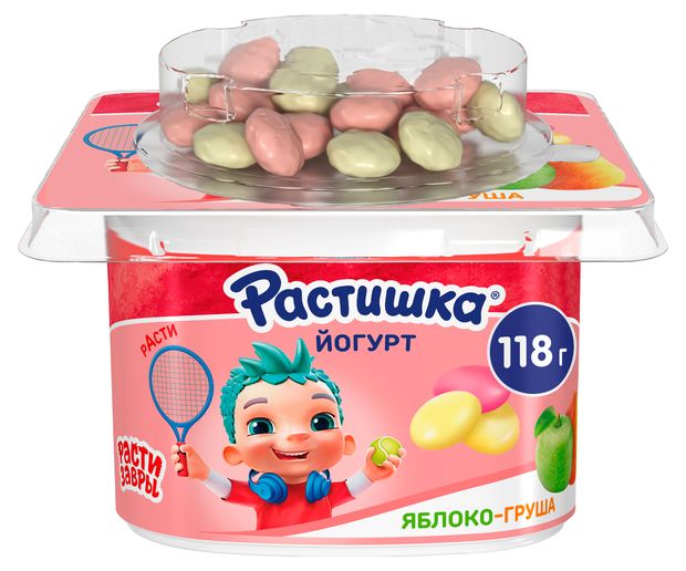 Йогурт густой детский Растишка Яблоко Груша Печенье в шоколаде с драже, 118 г