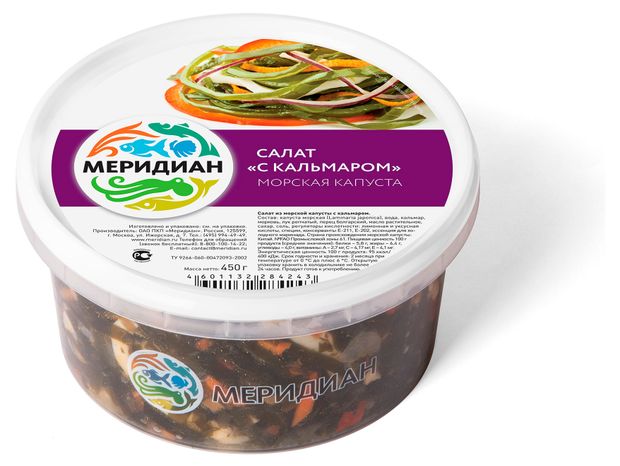 Салат из морской капусты Меридиан с кальмарами, 450 г