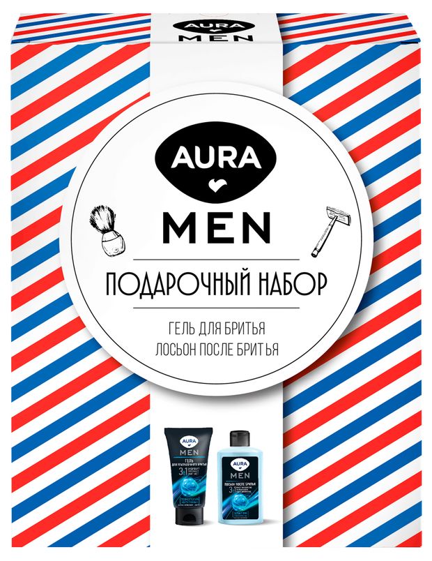 Подарочный набор Aura MEN Гель для ультраточного бритья 150 мл Лосьон после бритья Ультра свежесть 150 мл 300₽