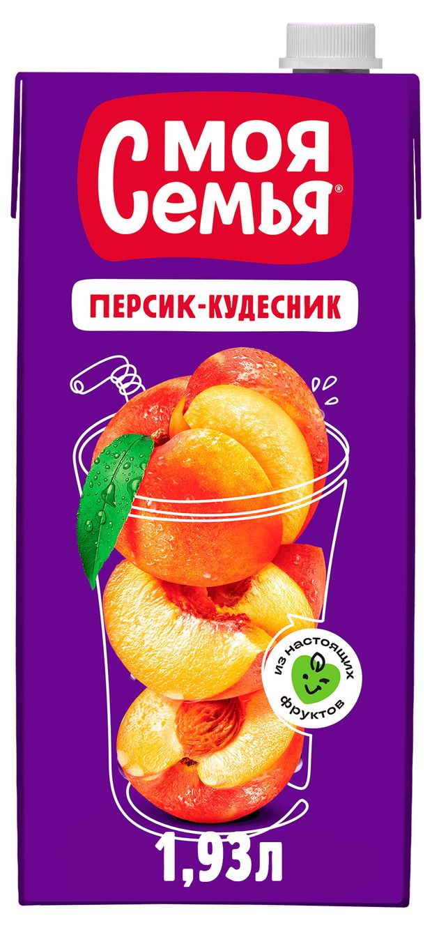 Напиток сокосодержащий Моя Семья из груш, яблок и персиков Персик-Кудесник, 1,93 л