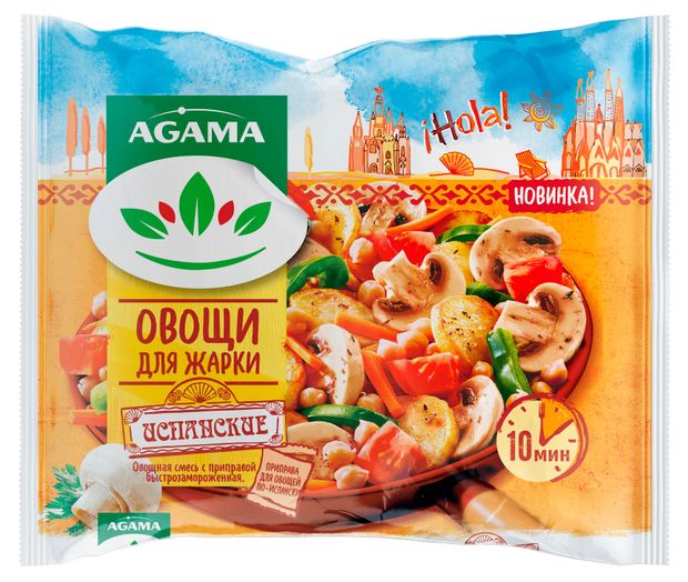 Овощная смесь Овощи для жарки Agama Испанские с приправой замороженные 400 г 180₽
