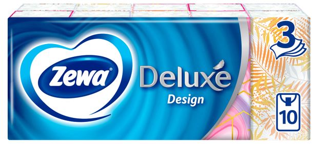 Платочки бумажные носовые Zewa Deluxe Design 3 слоя, 10 х 10 шт