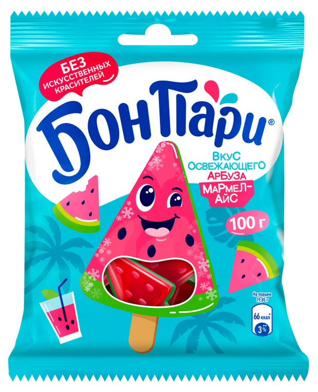 Мармелад жевательный Бон Пари Мармел-айс Арбуз, 100 г