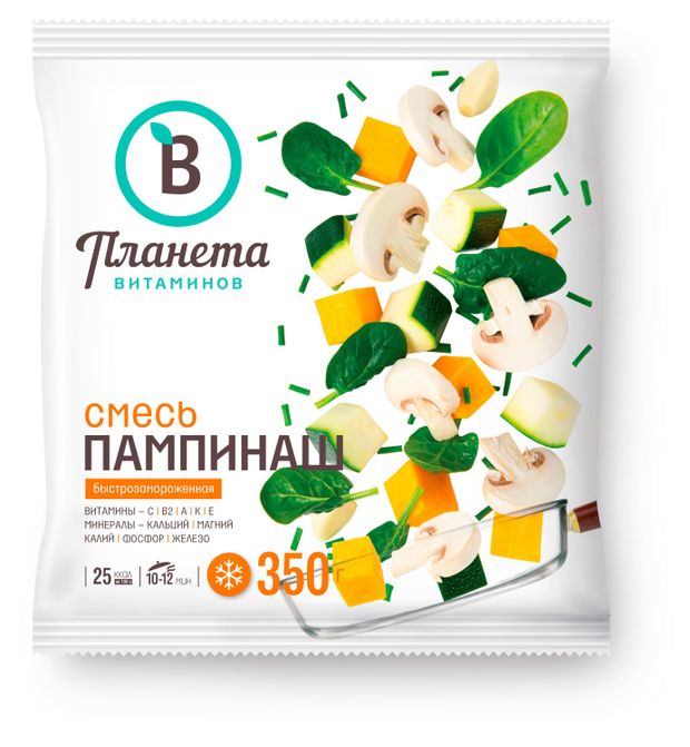 Овощная смесь Планета Витаминов Пампинаш овощи и грибы с чесноком и зеленью замороженная, 350 г