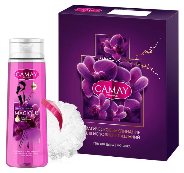 Набор подарочный женский Camay Magique, Гель для душа 250 мл + Мочалка для тела