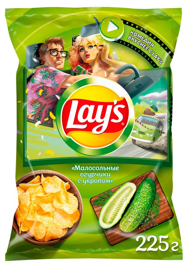 Чипсы, снеки, сухофрукты Чипсы картофельные Lay's Малосольные огурчики, 225 г