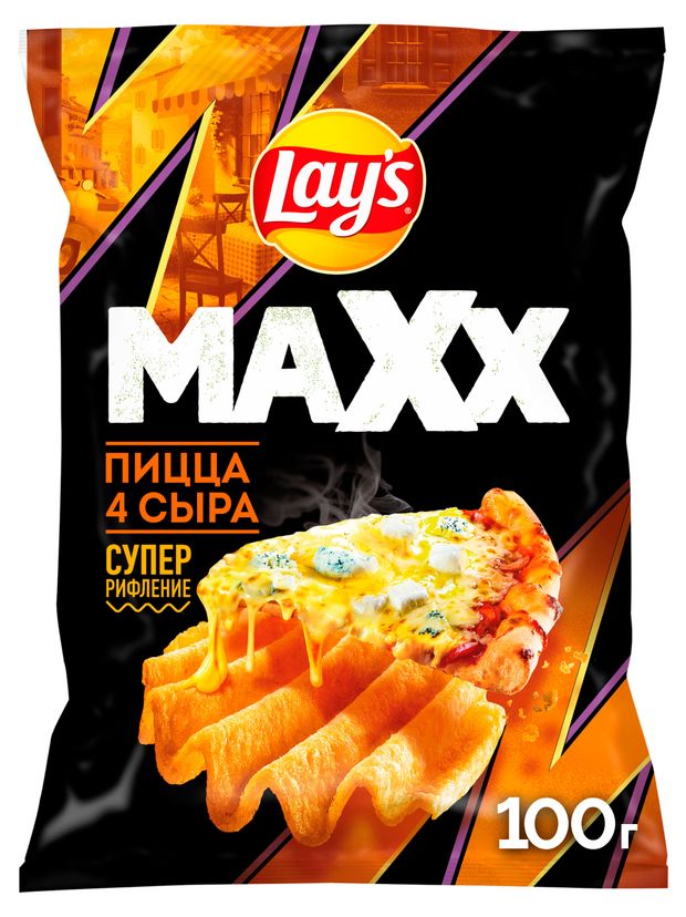 Чипсы, снеки, сухофрукты Чипсы картофельные Lay's МАХХ Пицца 4 сыра, 100 г