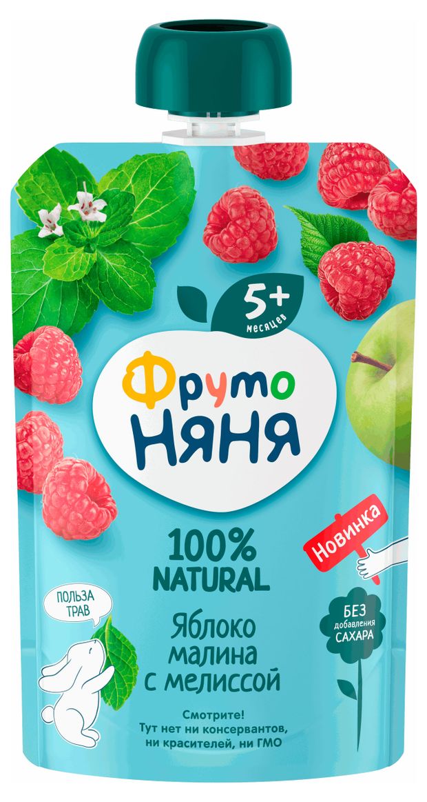Пюре ФрутоНяня яблоко малина мелисса с 5 мес., 90 г