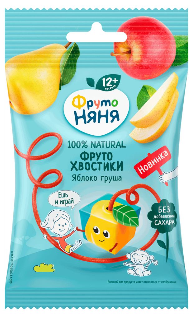Фруктовые кусочки ФрутоНяня ФрутоХвостики яблоко и груша с 12 мес., 15 г