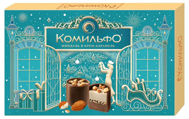 Конфеты Комильфо шоколадные с двухслойной начинкой со вкусом миндаля и карамели, 116 г