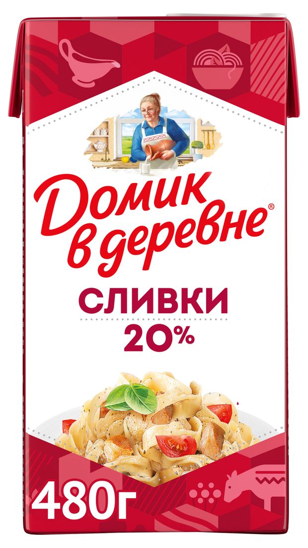 Сливки стерилизованные питьевые Домик в деревне нормализованные 20% БЗМЖ, 480 г