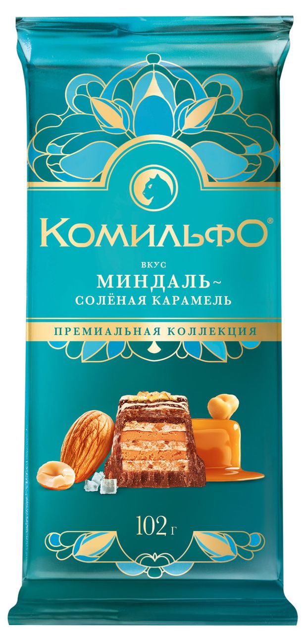 Шоколад Комильфо Молочный и белый с вафлей со вкусами миндаля и солёной карамели, 10 2г