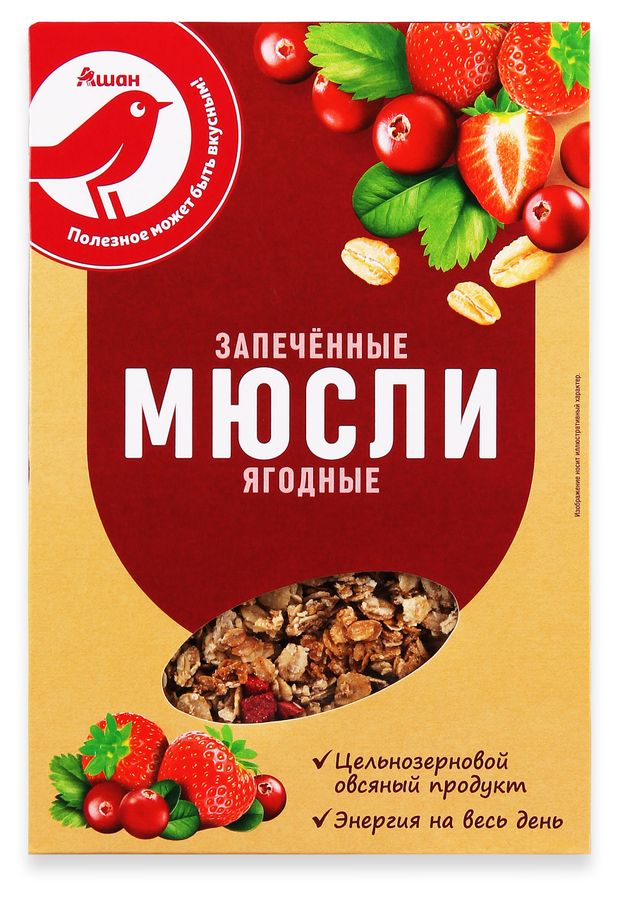 Мюсли запеченные АШАН Красная птица ягодные, 375 г