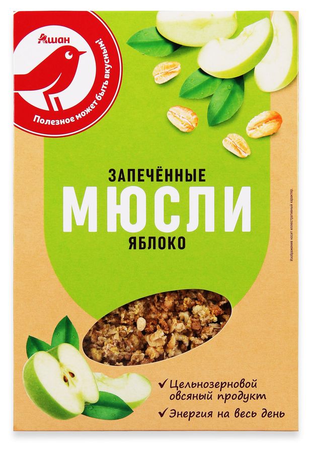 Мюсли запеченные АШАН Красная птица яблоко, 375 г