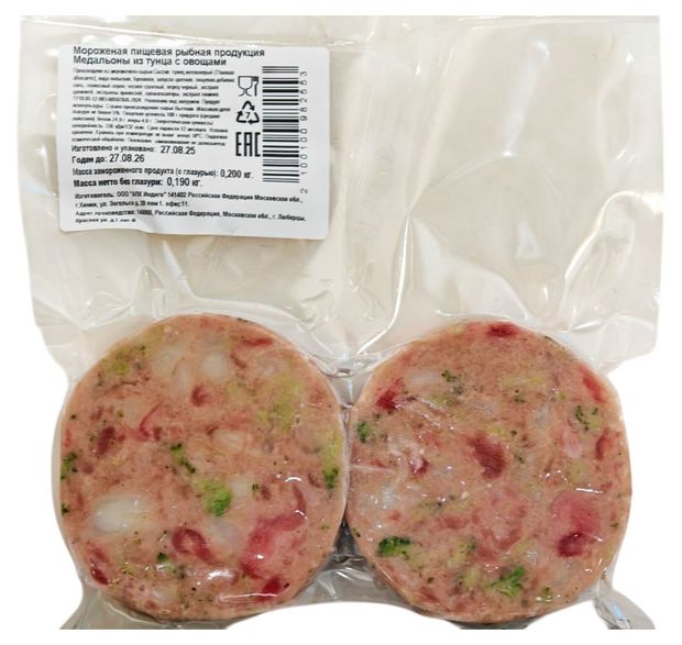Тунец замороженный медальоны с овощами 200 г 215₽