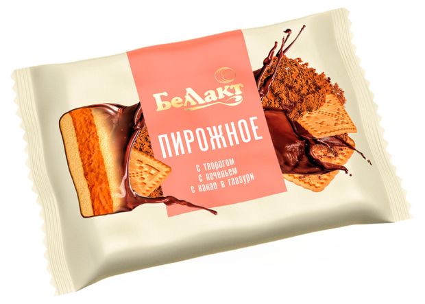 Пирожное с творогом Беллакт с печеньем с какао в глазури 24% БЗМЖ Беларусь охлажденное, 75 г