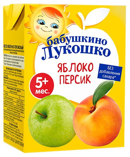 Сок Бабушкино Лукошко яблоко персик без добавления сахара с 5 мес., 200 мл