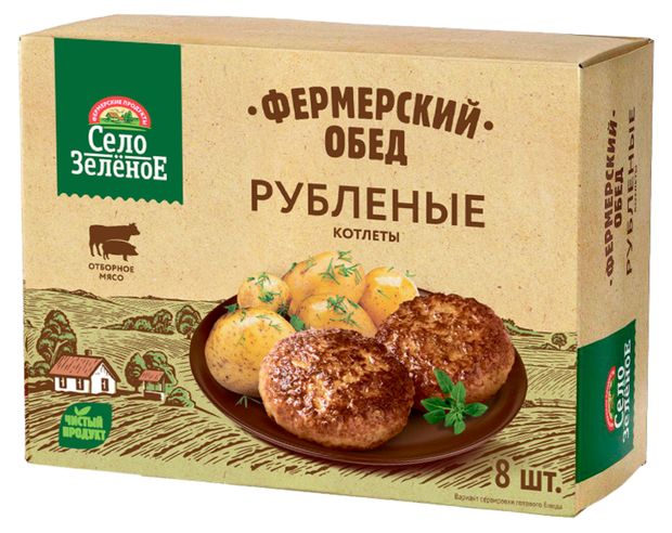 Котлеты мясные Село Зеленое Фермерский обед рубленые из свинины и говядины 8 шт замороженные, 500 г