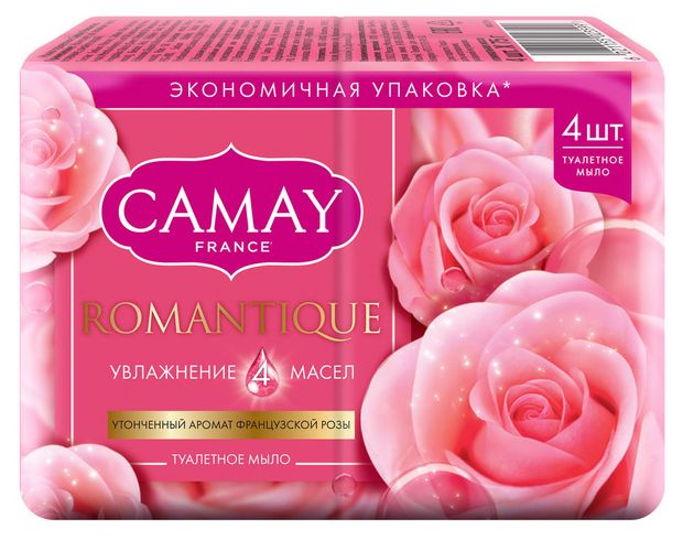 Мыло туалетное Camay Романтик с ароматом французской розы, 4х75 г