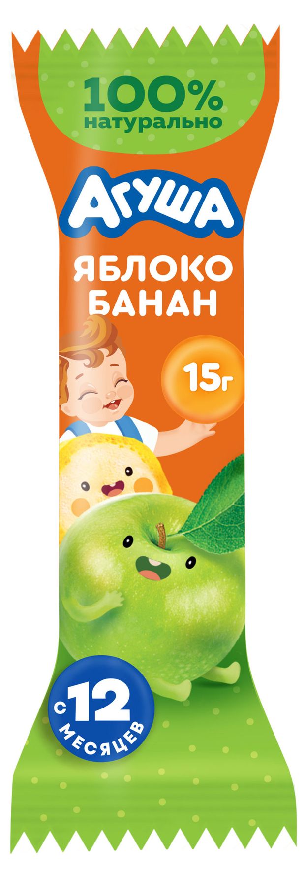 Батончик фруктовый Агуша Полезный перекус яблоко банан с 12 мес 15 г 50₽
