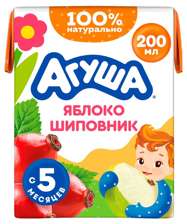 Сок Агуша яблоко и шиповник с 5 месяцев, 200 мл