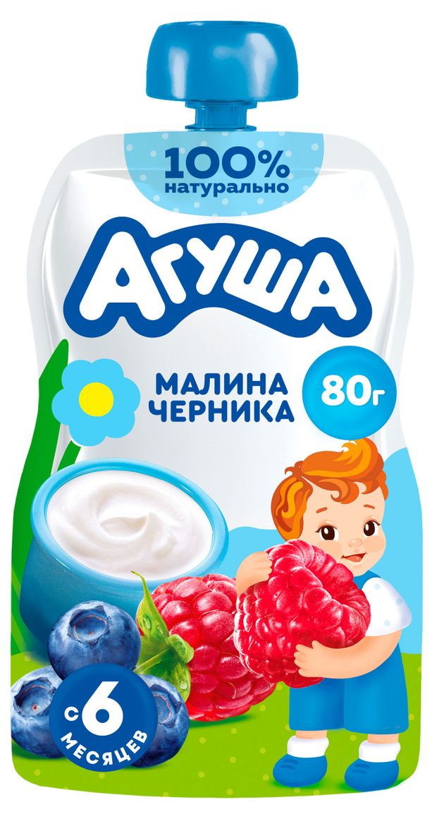 Творог фруктовый Агуша малина-черника 4% БЗМЖ с 6 мес., 80 г