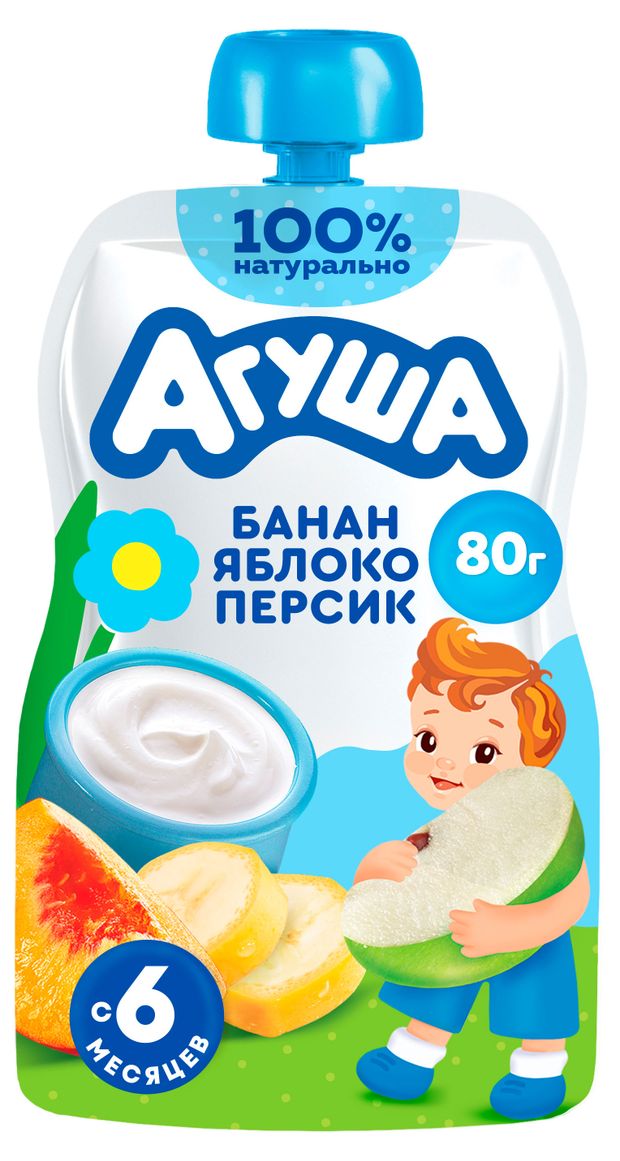 Творог фруктовый Агуша яблоко-персик-банан 4 БЗМЖ с 6 мес 80 г 43₽