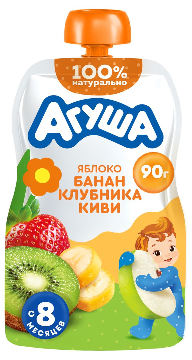 Пюре Агуша яблоко банан клубника киви с 8 мес 90 г 60₽