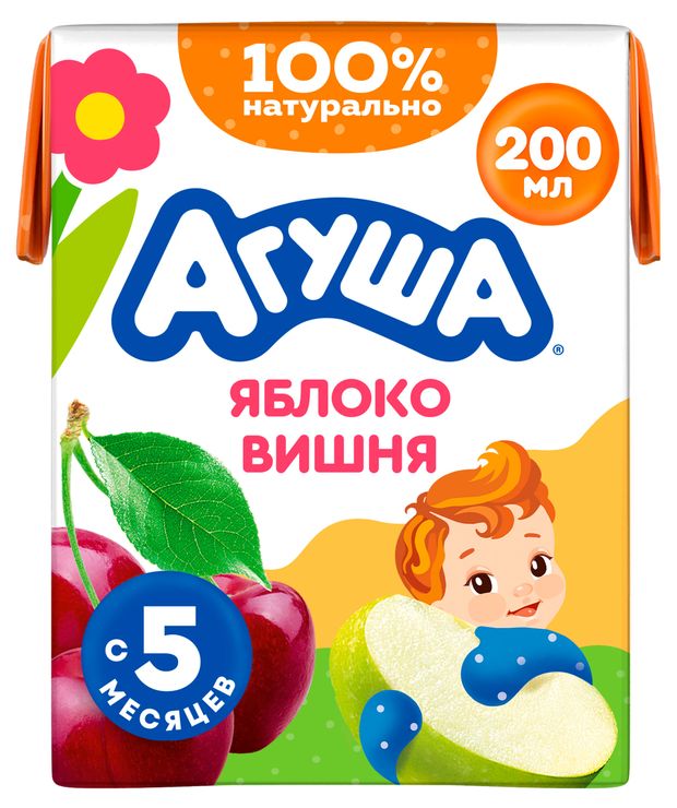 Сок Агуша Яблоко и вишня с 5 мес., 200 мл