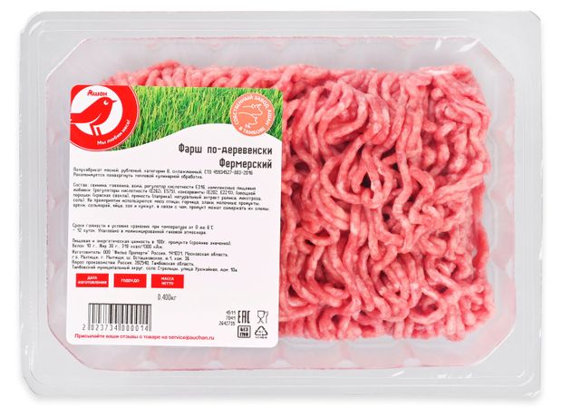 Фарш из свинины АШАН Красная птица По-деревенски фермерский 400 г 160₽