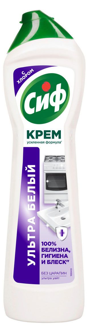 Чистящий крем универсальный Сиф Ультра Белый антибактериальный с хлором, 450 мл