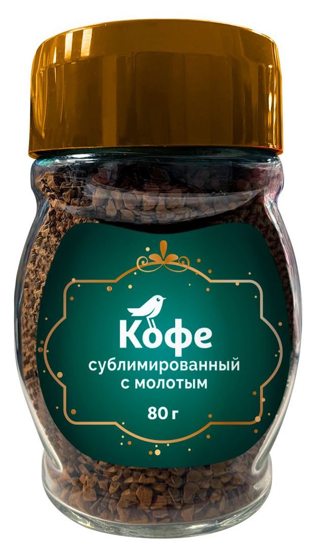 Кофе растворимый АШАН Красная птица сублимированный с добавлением молотого 80 г 300₽
