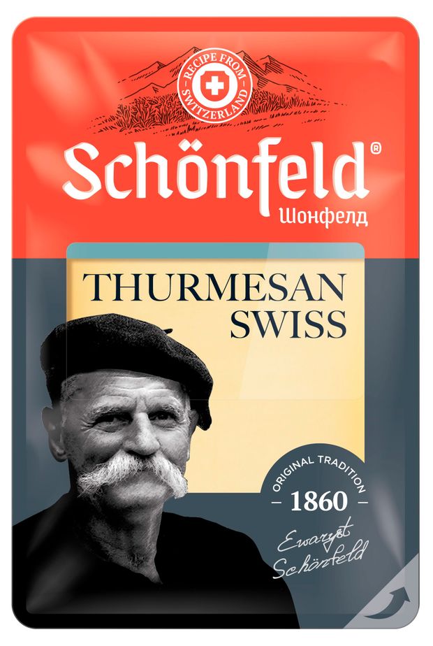 Сыр полутвердый Swiss Thurmesan Зрелый Schonfeld нарезка БЗМЖ 125 г 420₽