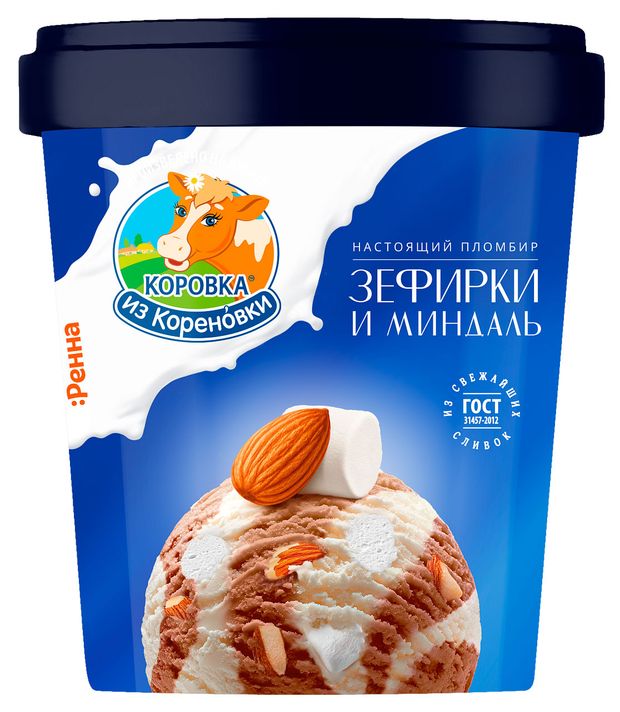 Мороженое пломбир Коровка из Кореновки зефирки и миндаль, 300 г