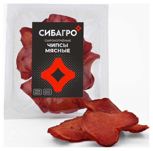 Мясные снеки Чипсы мясные сырокопченые СИБАГРО слайсы из свинины нарезка, 70 г