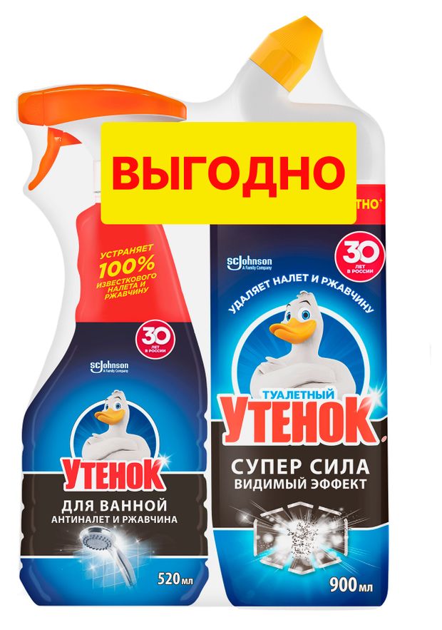 Чистящее средство для унитазов Туалетный Утенок Видимый Эффект 900 мл Чистящее средство для ванной Антиналет и Ржавчина 520 мл 680₽