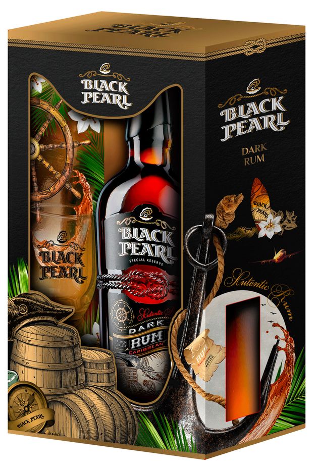Ром Black Pearl со стаканом в подарочной упаковке Россия, 0,7 л