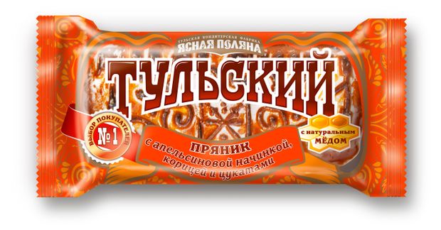 Пряник тульский Ясная Поляна с апельсиновой начинкой, корицей и цукатами, 130 г