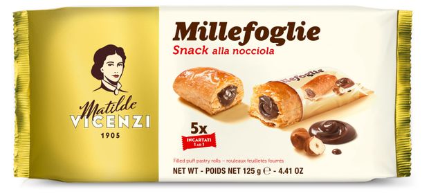 Печенье слоеное Matilde Vicenzi трубочки с начинкой из фундука, 125 г