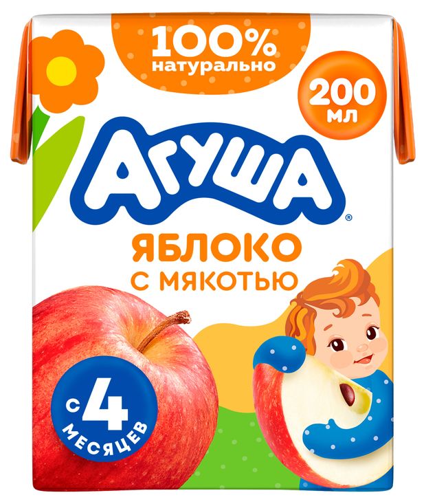 Сок Агуша яблоко с мякотью с 4 мес., 200 мл