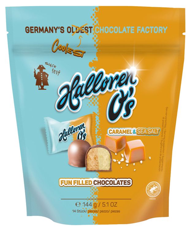 Конфеты Halloren Os с карамелью и морской солью в молочном шоколаде, 144 г