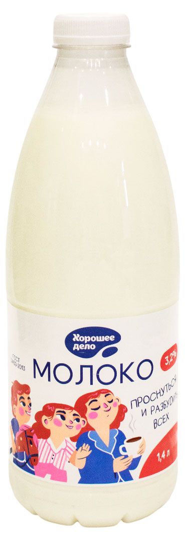 Молоко питьевое Хорошее дело пастеризованное 3,2% ГОСТ БЗМЖ, 1,4 л