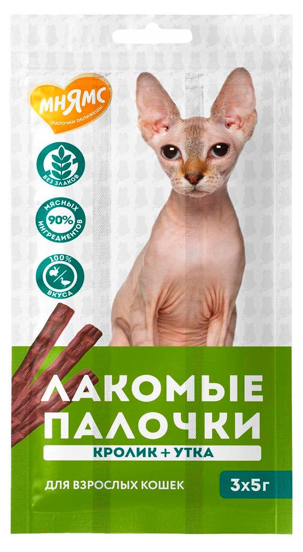 Лакомство для кошек Мнямс палочки с уткой и кроликом, 15 г