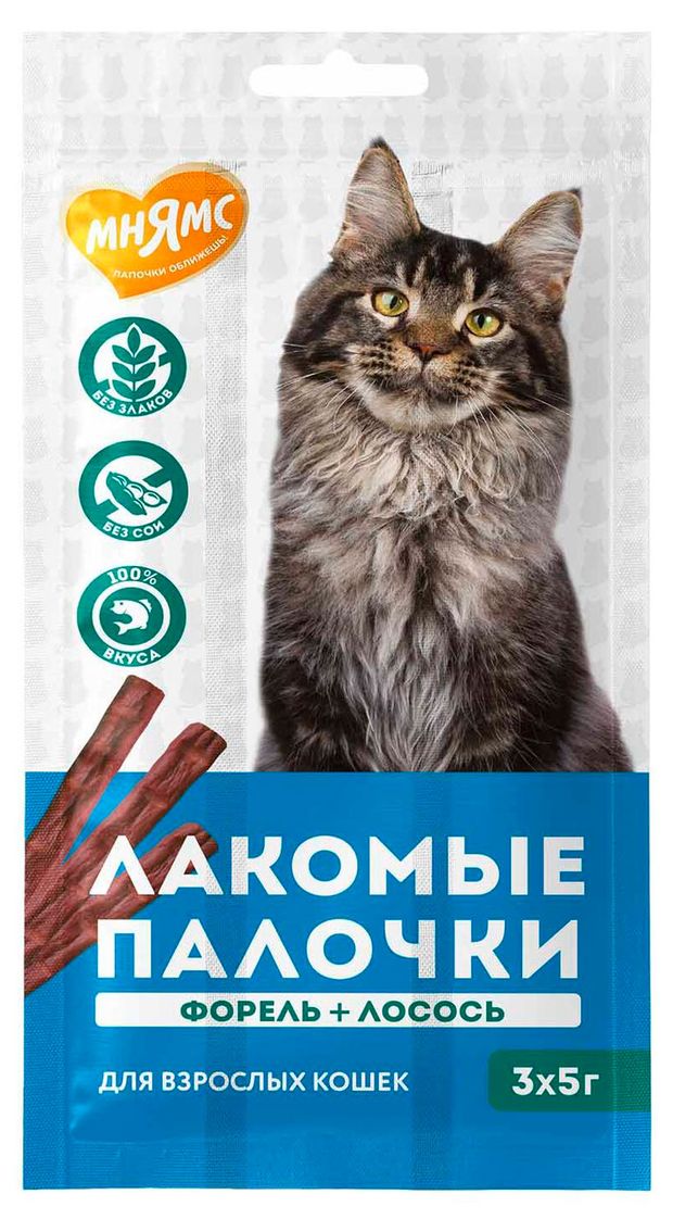 Лакомство для кошек Мнямс палочки с форелью и лососем, 15 г