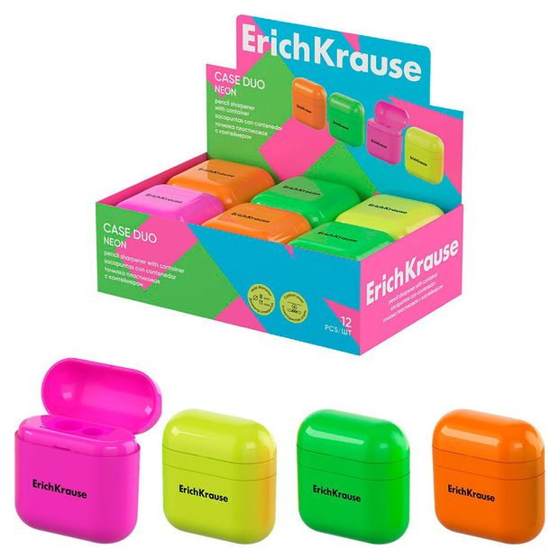 Точилка ErichKrause Case Duo Neon 1 шт в ассортименте 150₽