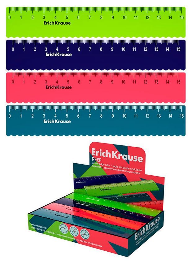 Линейка ErichKrause Reef с волнистым краем 15 см 1 шт в ассортименте 57₽